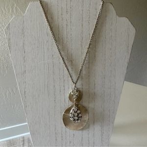 Women's Long Gold Chain Necklace with Double Bling Pendant